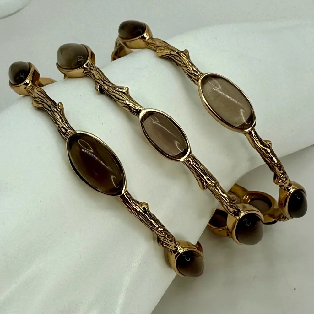 NWT Studio Barse Smoky Quartz Bangles – Set of 3 – Gold Tone – Size 8 - Picture 6 of 14